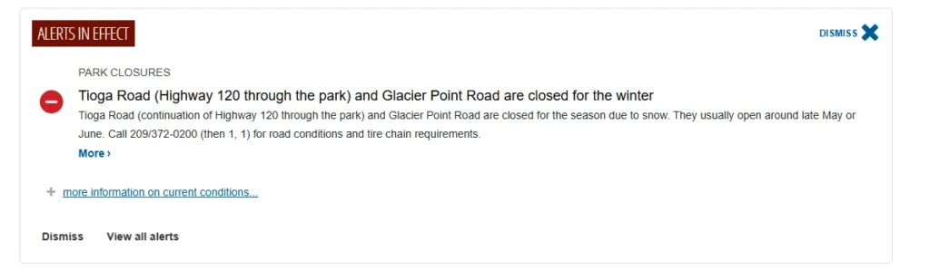 Current Conditions yosmite alerts